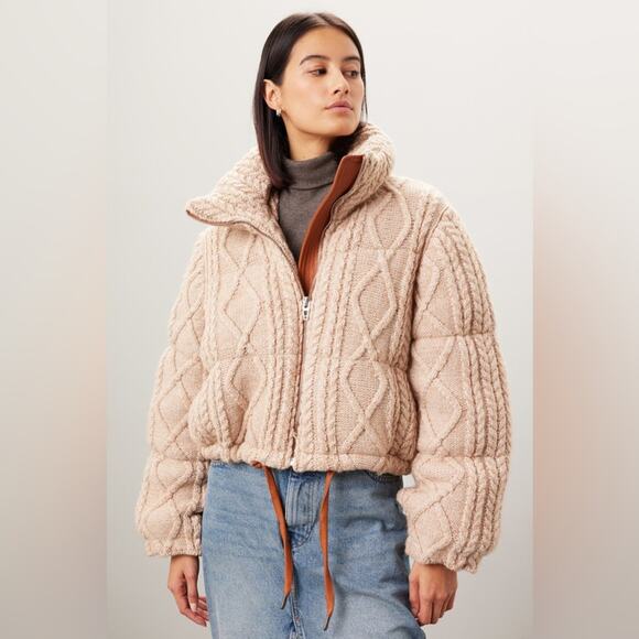 Blank NYC Jackets & Blazers - Blank NYC Sweater Puffer Short List Jacket Large Cream Damage